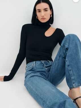 Marcella Turtle neck Black Allegra Cut Out Asymmetrical Jersey Long Sleeve Sm